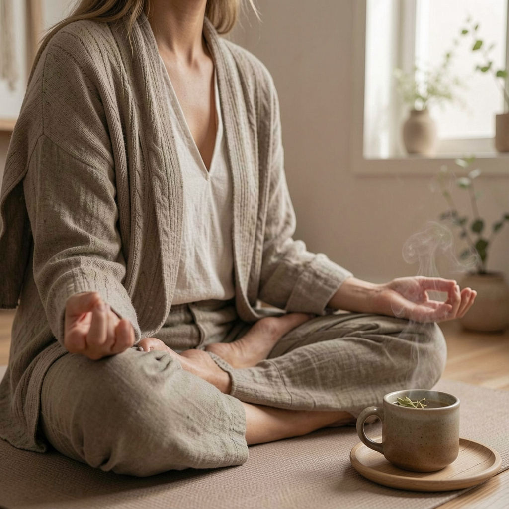 Person in peaceful wellness meditation setting